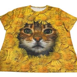 Cats Kittens Sunflower Shirt Top Plus Comfy Poly Blend Crew US Mens Sz 3X Unisex
